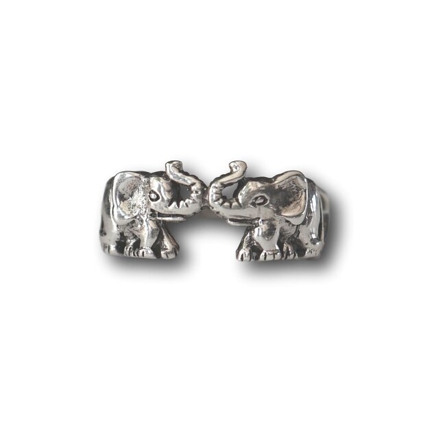 Zilveren ring 2 Elephants