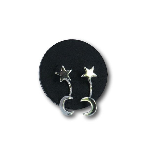 Zilveren earjacket Star and Moon