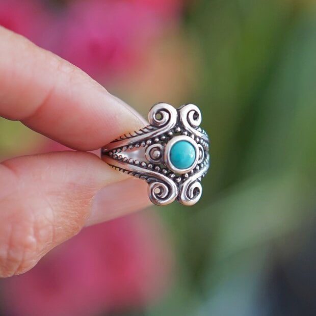Zilveren Boho ring Indira Turquoise