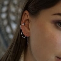 Zilveren earcuff threader black star