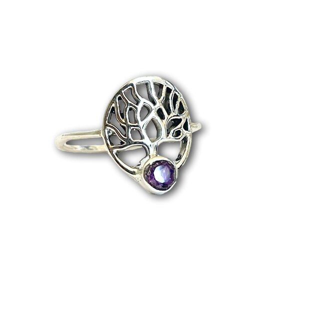 Zilveren ring Amethist tree of life