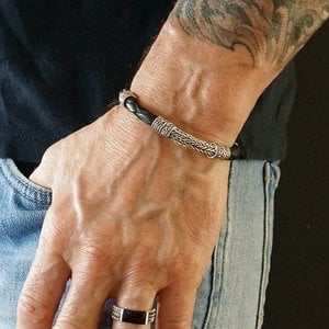 Bali style armband zilver & leer