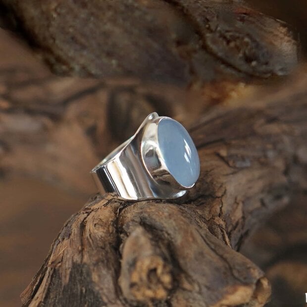 Zilveren ring small Anello Blue Chalcedone
