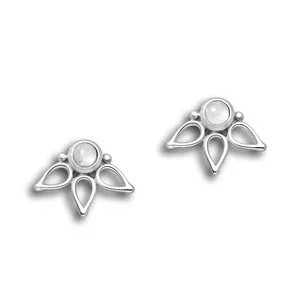 Zilveren oorknopjes Maansteen Lotus