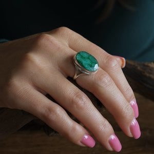 Zilveren ring met Smaragd Lusa
