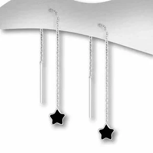 Zilveren ear threaders black star