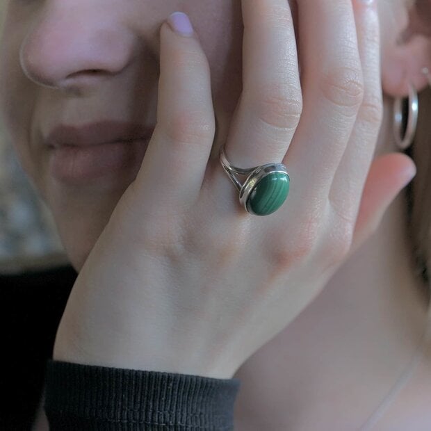 Zilveren Malachiet ring Emma