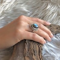 Zilveren ring Labradoriet Flower Power