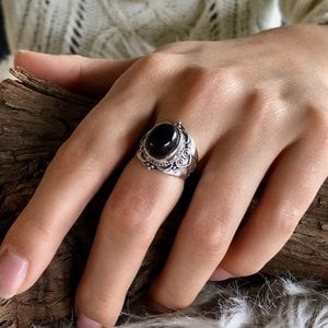 Zilveren ring Black Onyx Penny