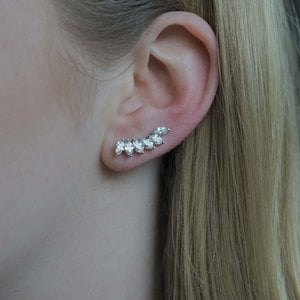 Zilveren ear climber CZ simulated diamonds