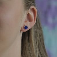 Zilveren oorknopjes Crystal saffier blauw