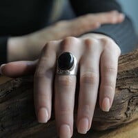Zilveren ring Black Onyx Anello