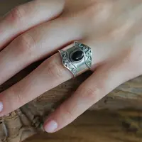Boho ring Oniala Black onyx