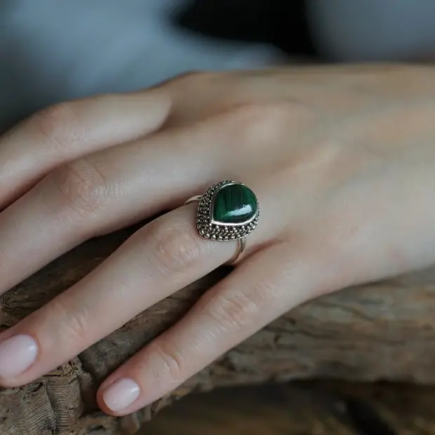 Zilveren ring Malachiet Abha