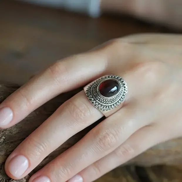 Zilveren ring Granaat Bonita