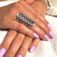 Zilveren ring Flower of life