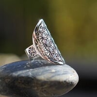 Zilveren ring Flower of life
