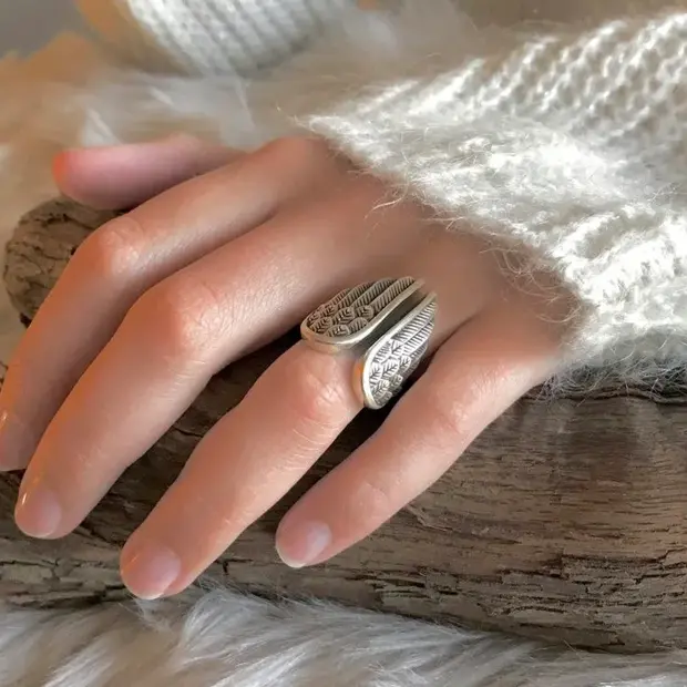 Zilveren BOHO ring Angel wings
