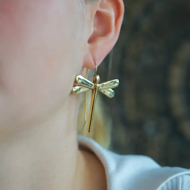 Oorbellen goudkleur Libelle groot