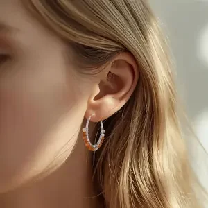 Zilveren oorringen Abrikoos agaat