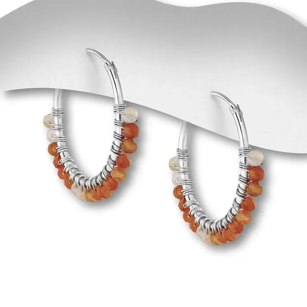 Zilveren oorringen Abrikoos agaat