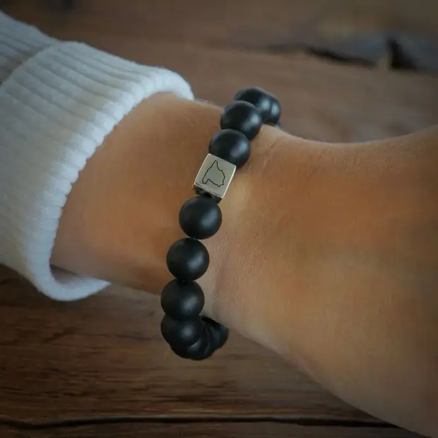 Graveerbare kralenarmband Matte Onyx