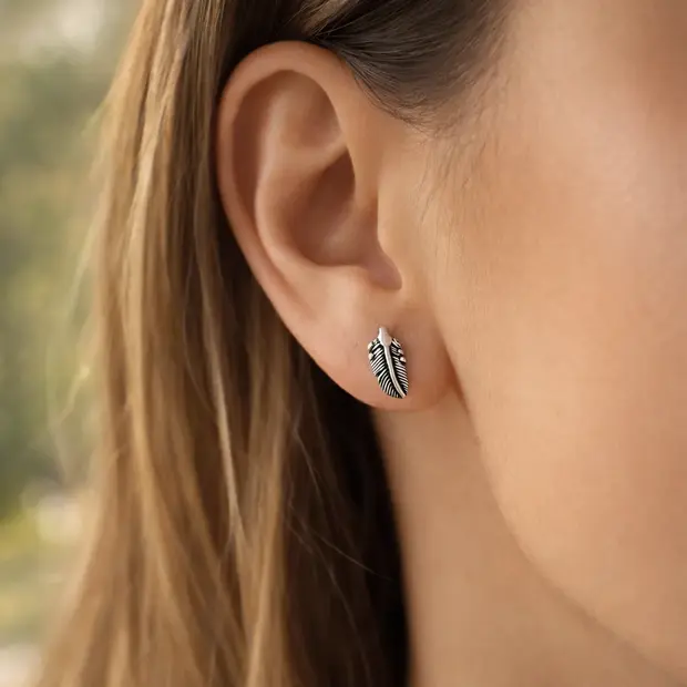 Zilveren oorknopjes veer