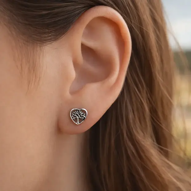 Zilveren oorknopjes tree of life Love