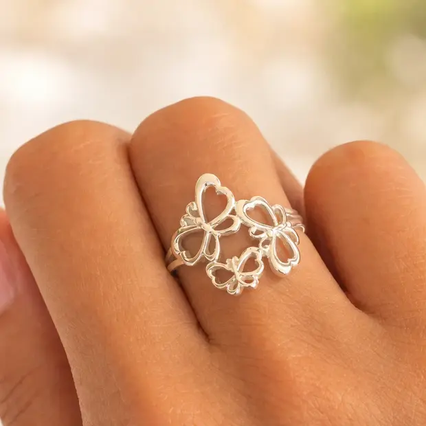 Zilveren ring Three Butterflies