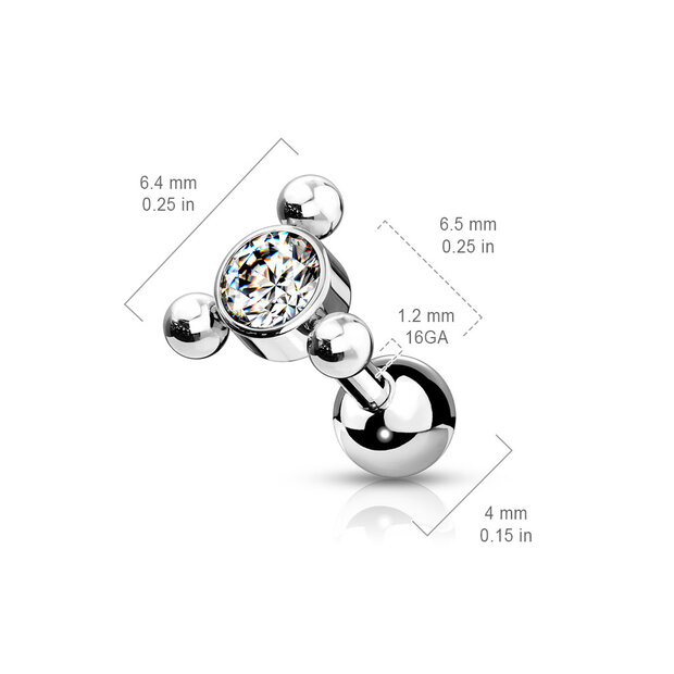 Piercing zirkonia triangle gold dot