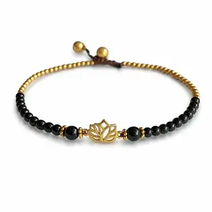 Enkelbandje lotus black agate
