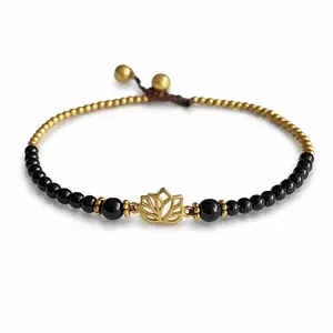 Enkelbandje lotus black agate