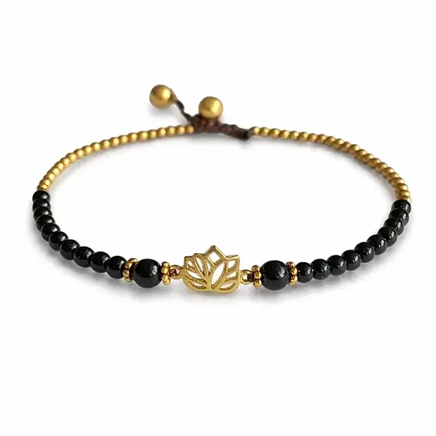 Enkelbandje lotus black agate Enkelbandje lotus black agate