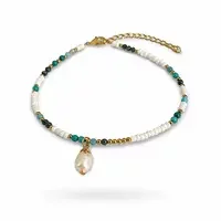 Enkelbandje zoetwaterparel blauw-groen