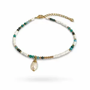 Enkelbandje zoetwaterparel blauw-groen Enkelbandje zoetwaterparel blauw-groen