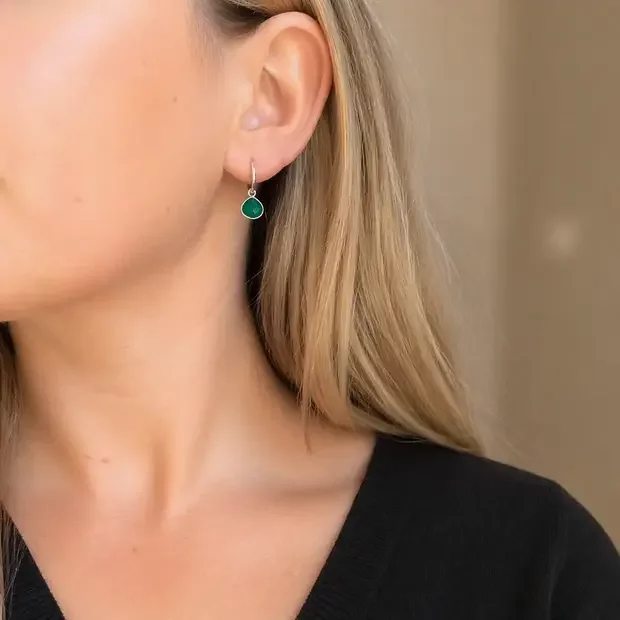 Groene onyx hoop oorringen