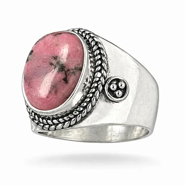 Zilveren ring Rhodoniet Alexia