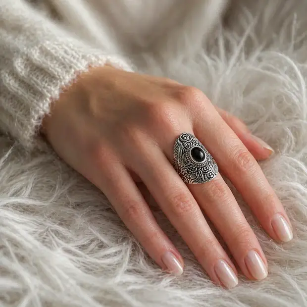 Zilveren ring Bohemian Black Onyx