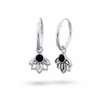 Lotus hoop oorbellen black