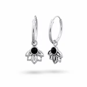 Lotus hoop oorbellen black