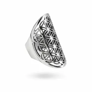Zilveren Boho ring Flower of life