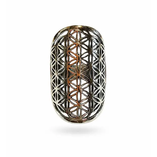 Zilveren Boho ring Flower of life