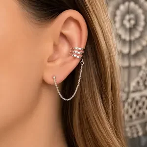 Zilveren chain earcuff Tre