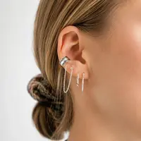 Zilveren Ear cuff Chain Bali style