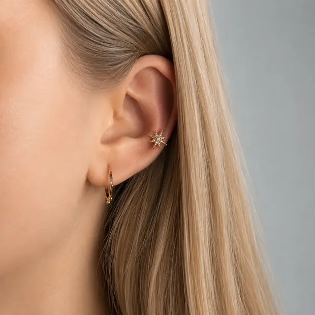 Gold plated earcuff Golden star Gold plated earcuff Golden star