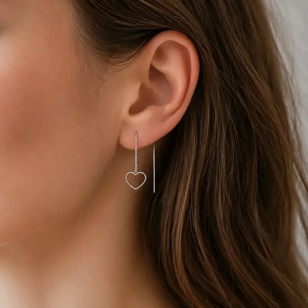 Zilveren ear threader Hart Zilveren ear threader Hart