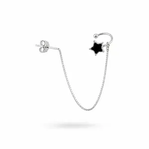 Zilveren chain earcuff Black star