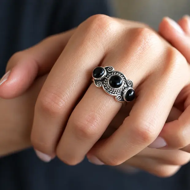 Zilveren ring Black Onyx 'Jaipur' Zilveren ring Black Onyx 'Jaipur'