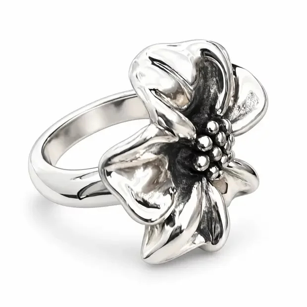 Zilveren ring Papaver