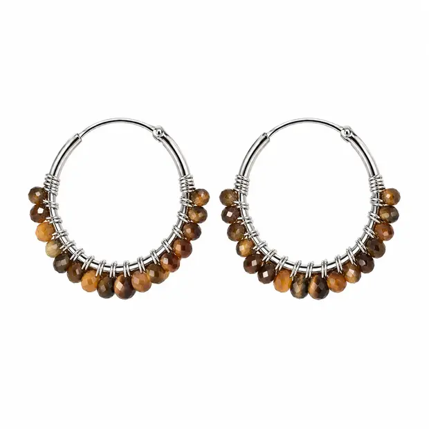 Zilveren oorringen Tiger-eye Zilveren oorringen Tiger-eye